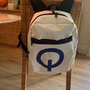 White and Blue Backpack with Black Accents